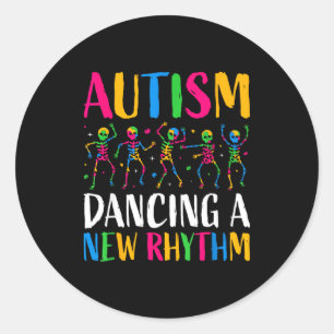 Adesivo Redondo Autismo Esqueleto Dançando Ritmo Autismo