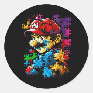 Adesivo Redondo Autismo Jogador Navegando Autismo T Autismo Mãe Pa