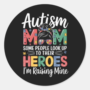 Adesivo Redondo Autismo Mãe Levantando O Quebra-cabeça De Piece De