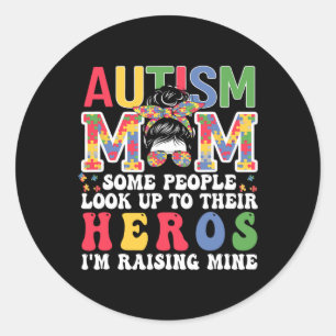 Adesivo Redondo Autismo Mãe Raising - Hero Groovy Messy Bun Autism