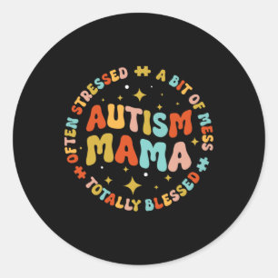 Adesivo Redondo Autismo Mama Groovy Autismo Consciência Inspiração