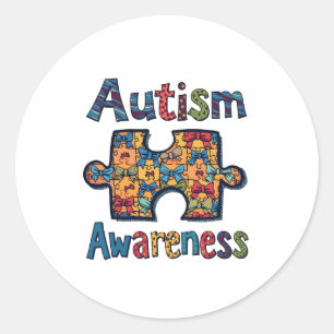 Adesivo Redondo Autismo Mamãe Quebra-cabeça Piece Coquette Arco Fr