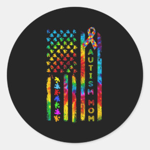 Adesivo Redondo Autismo Mamãe Tee Autismo Sensibilização Tie Dye A