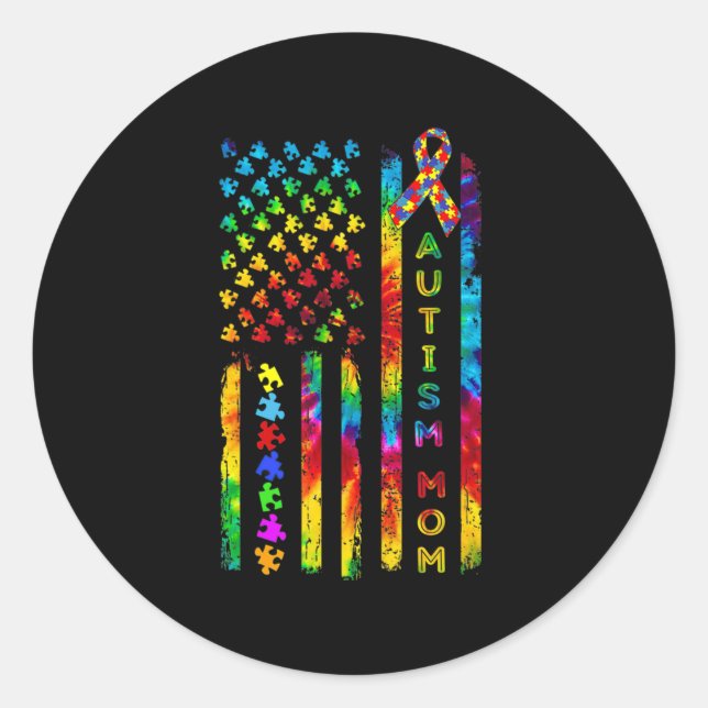 Adesivo Redondo Autismo Mamãe Tee Autismo Sensibilização Tie Dye A (Frente)