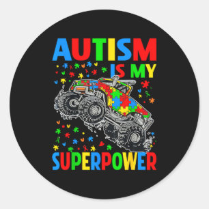 Adesivo Redondo Autismo Meu Superpoder Caminhão Monstro Crianças M