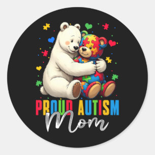 Adesivo Redondo Autismo Orgulhoso Mamãe Ursa Autismo Consciência T