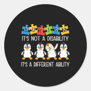 Adesivo Redondo Autismo pinguim não é uma deficiência é diferente
