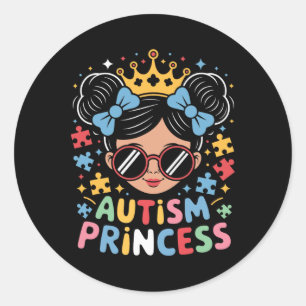 Adesivo Redondo Autismo Princesa Afro Girls Arco Filha Autism Awa