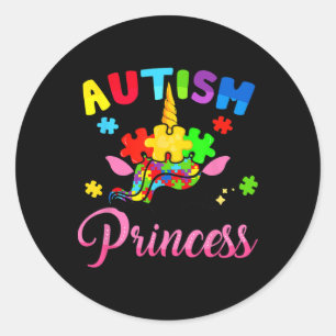 Adesivo Redondo Autismo Princesa Unicórnio Autismo Menina