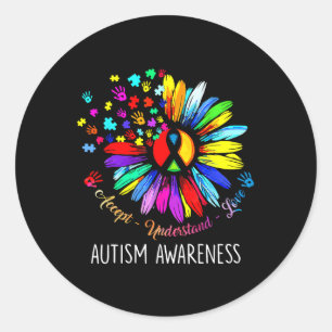 Adesivo Redondo Autismo Sensibilização Accept Girassol Compreende 