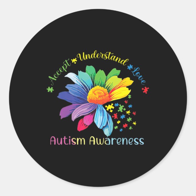 Adesivo Redondo Autismo Sensibilização Accept Girassol Compreende  (Frente)