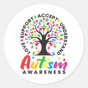 Adesivo Redondo Autismo Sensibilização Accept Support Entenda Au