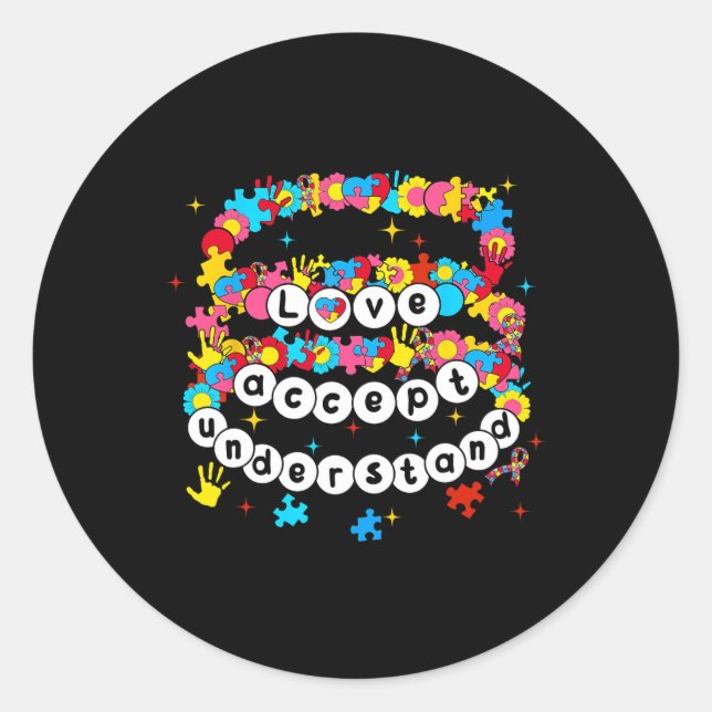 Adesivo Redondo Autismo Sensibilização Aceita Amor Compreende Brac (Frente)