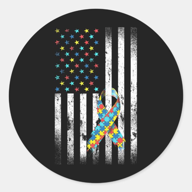 Adesivo Redondo Autismo Sensibilização Afetou Quebra-cabeça R de B (Frente)