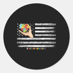 Adesivo Redondo Autismo Sensibilização Americana Flag Usa Mão Com 