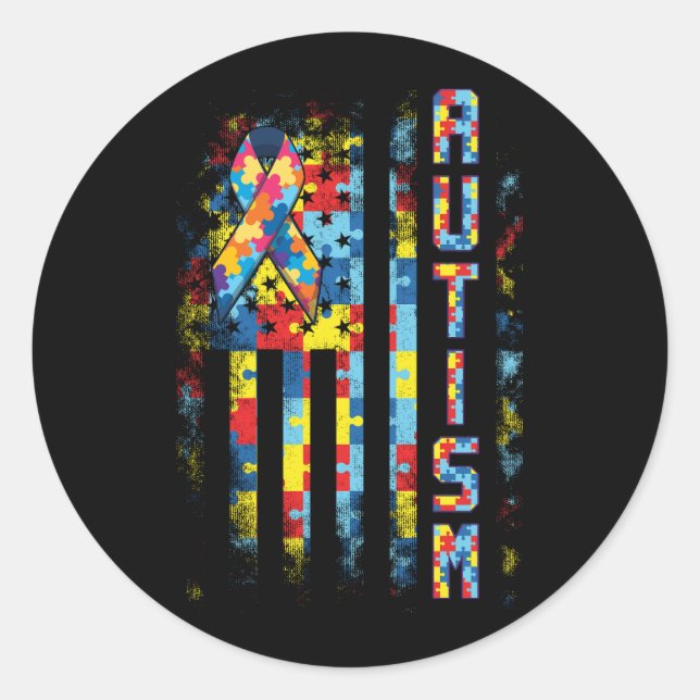 Adesivo Redondo Autismo Sensibilização Bandeira Americana Pai Auti (Frente)