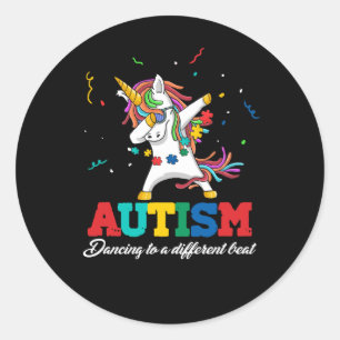 Adesivo Redondo Autismo Sensibilização Dabbing Unicorn Dancing Que