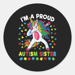 Adesivo Redondo Autismo Sensibilização Dabbing Unicorn Proud Autis