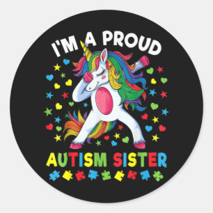 Adesivo Redondo Autismo Sensibilização Dabbing Unicorn Proud Autis