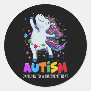 Adesivo Redondo Autismo Sensibilização Dabbing Unicorn Quebra-cabe