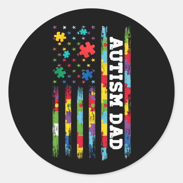 Adesivo Redondo Autismo Sensibilização do Pai American Flag USA Qu (Frente)