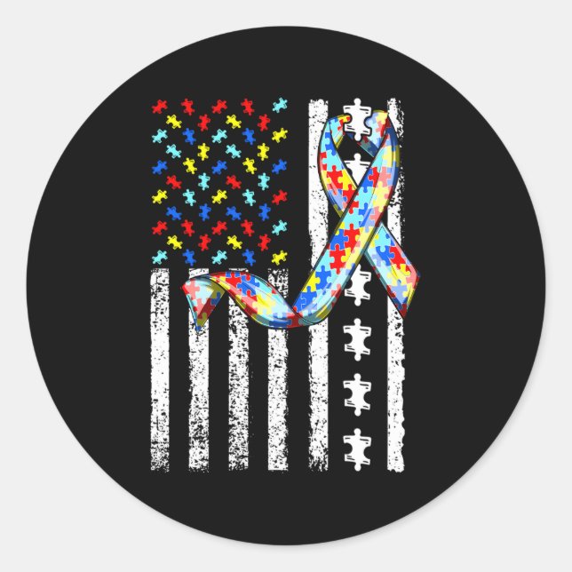 Adesivo Redondo Autismo Sensibilização do Sinalizador Americano Au (Frente)