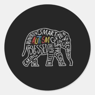 Adesivo Redondo Autismo Sensibilização Elefante Palavras Amante de