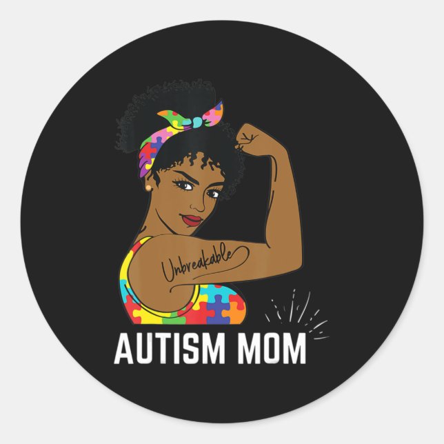 Adesivo Redondo Autismo Sensibilização Forte Mãe Depois Mãe Negra  (Frente)