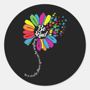 Adesivo Redondo Autismo Sensibilização Seja Amável Em Uma Palavra 