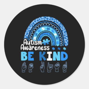 Adesivo Redondo Autismo Sensibilização Seja Kind ASL Sinal Linguag