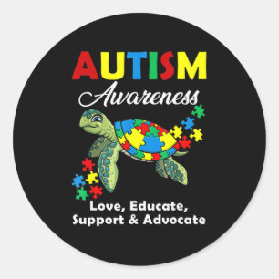 Adesivo Redondo Autismo Sensibilização Tartarugas Quebra-cabeça Mã