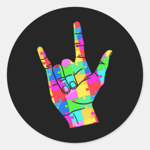 Adesivo Redondo Autismo Sinal de Consciência Linguagem Oferece Amo