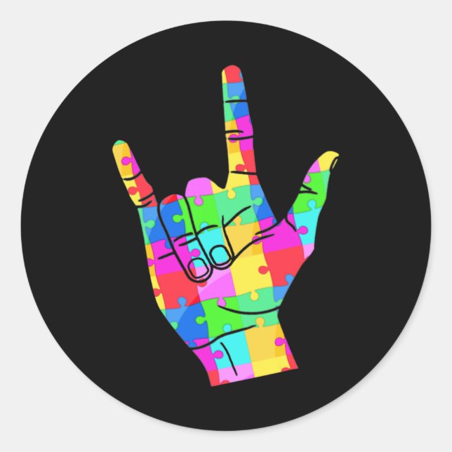 Adesivo Redondo Autismo Sinal de Consciência Linguagem Oferece Amo (Frente)