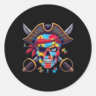 Adesivo Redondo Autismo Skeleton Pirate Skull Halloween Mens Mulhe