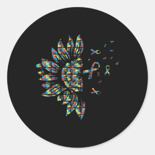 Adesivo Redondo Autismo Sunflower Quebra-cabeça Piece Ribbon Legal