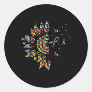 Adesivo Redondo Autismo Sunflower Quebra-cabeça Piece Ribbon Legal