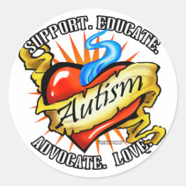 Adesivo Redondo Autismo Tatuagem Cardíaca Clássica