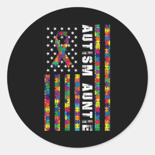 Adesivo Redondo Autismo Tia Americana Flag Autism - Presente de Co
