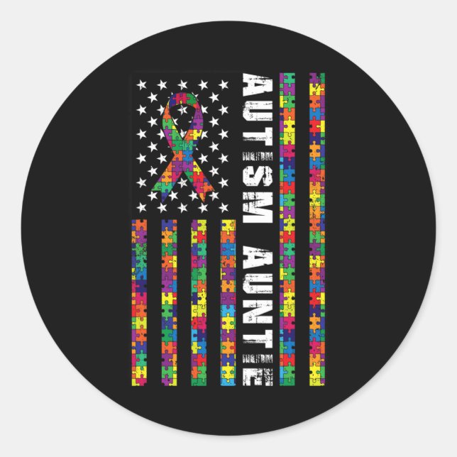 Adesivo Redondo Autismo Tia Americana Flag Autism - Presente de Co (Frente)