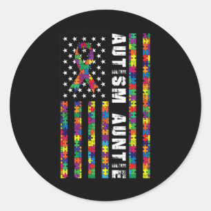 Adesivo Redondo Autismo Tia Americana Flag Autism - Presente de Co