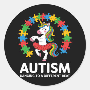Adesivo Redondo Autismo Unicórnio Dançando Diferentes Capacidades