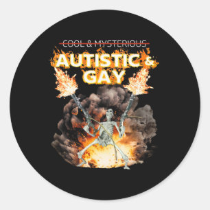 Adesivo Redondo Autista E Esqueleto Gay Maldito Memória Autismo