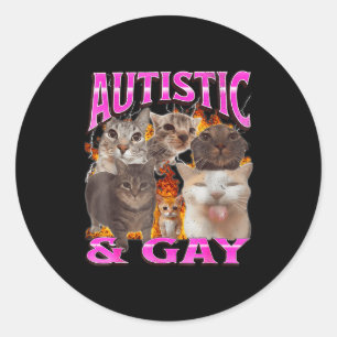 Adesivo Redondo Autista E Gay Meme De Gato Engraçado Gráfico De Bo