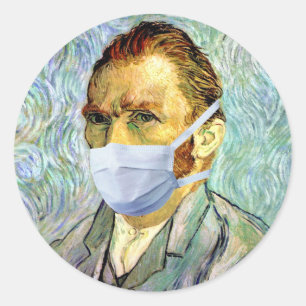 Adesivo Redondo Auto-retrato de Vincent Van Gogh com máscara falsi