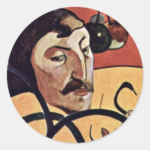 Adesivo Redondo Auto-Retrato do Symbolist com halo por Gauguin