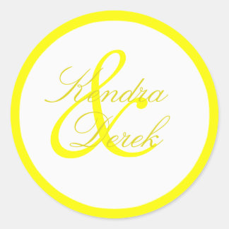 Adesivo Redondo Autocolante amarelo-limão e branco monograma