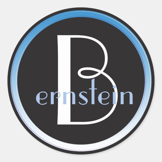 Adesivo Redondo Autocolante Azul e Branco Monograma (Frente)