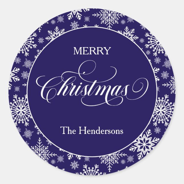 Adesivo Redondo Autocolante Azul Personalizado de Natal (Frente)