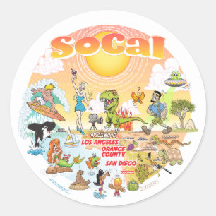 Adesivo Redondo Autocolante clássico do sul da Califórnia