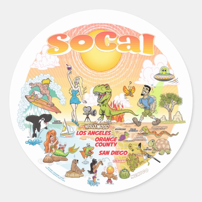 Adesivo Redondo Autocolante clássico do sul da Califórnia (Frente)